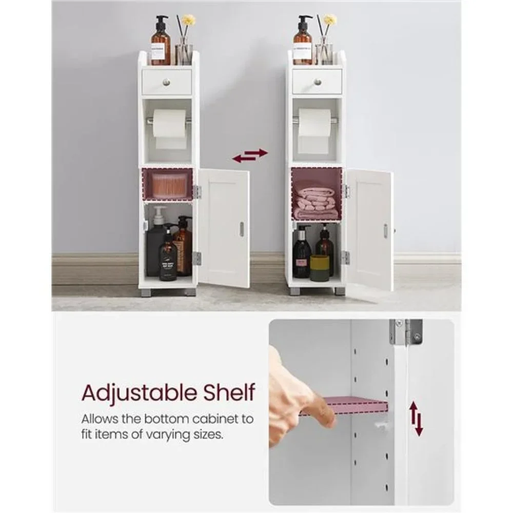 Small Bathroom Storage Cabinet, Toilet Paper Holder with Storage, White